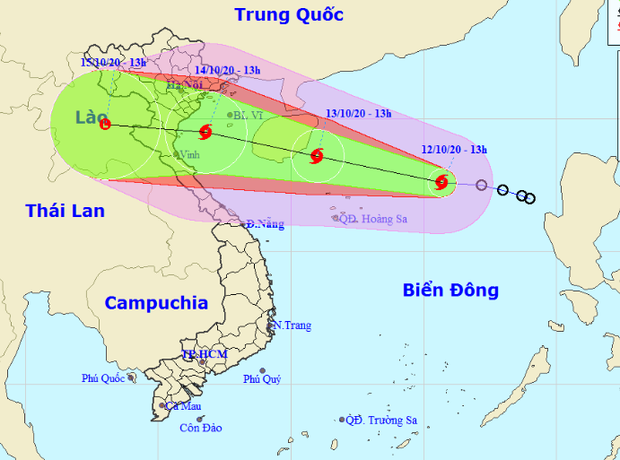 Dự báo đường đi của bão số 7 trên Biển Đông những ngày tới (Ảnh: NCHMF)